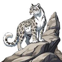 Magnificent snow leopard standing proudly on a rocky ledge illustration vector