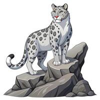 Powerful snow leopard perched on a rocky outcrop art illustration vector