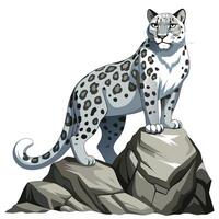 Majestic snow leopard standing on a rocky cliff illustration vector