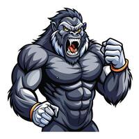 Imposing mighty silverback gorilla striking its chest with raw power and intensity vector