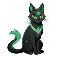 Dark mysterious black cat with intense green eyes sitting and watching intently vector