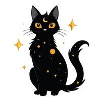 Enchanting mystical black cat with celestial moon and stars on its fur vector