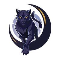 Magical mystical black panther appearing from a luminous crescent moon in design vector