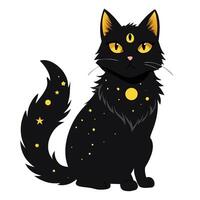 Bewitching mystical black cat with a moon and starry fur pattern in vector