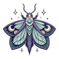 Enchanted mystical moth featuring a celestial moon and stars design on its wings vector