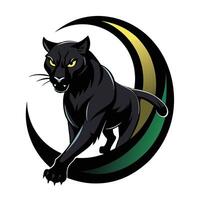 Mysterious mystical black panther materializing from a shadowy crescent moon in graphic vector