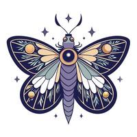 Magical mystical moth adorned with celestial moon and stars on its delicate wings vector