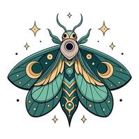 Mysterious mystical moth displaying celestial moon and stars on its intricate wings vector