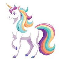 Dreamy mystical white unicorn with a colorful flowing mane in graphic vector