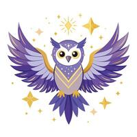 Ethereal mystical owl with wings spread surrounded by floating glowing orbs vector