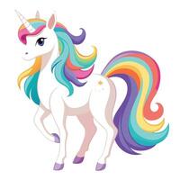 Magical mystical white unicorn with a vibrant rainbow mane in a design vector