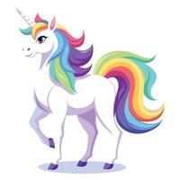 Enchanting mystical white unicorn with a flowing rainbow mane in art vector
