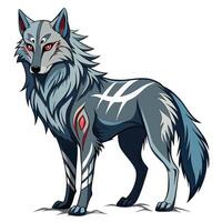 Wolf with nordic design and elegant rune patterns art vector