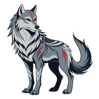 Wolf with scandinavian style and elegant rune inscriptions illustration vector