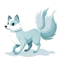 Happy arctic fox with a thick fluffy tail running in winter illustration vector