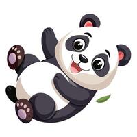 Playful baby panda rolling on the ground with a happy expression vector
