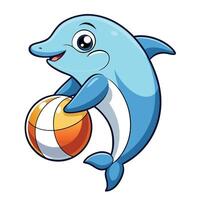 Cute dolphin balancing a colorful beach ball on its snout art vector
