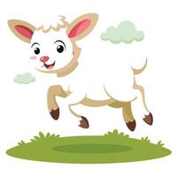 Cute playful lamb bouncing in a field with a bright smile and fluffy wool vector