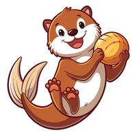 Cute playful otter lying on its back in the water holding a pretty seashell vector