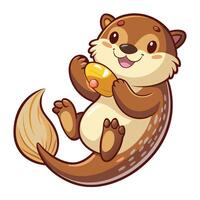 Adorable playful otter floating on its back holding a beautiful seashell happily vector