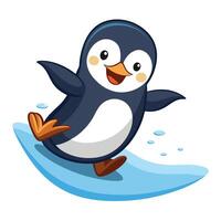 Cheerful playful penguin having fun sliding on the ice with a big toothy smile vector