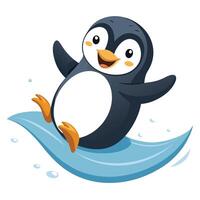 Happy playful penguin gliding on ice with a big cheerful smile on its face vector