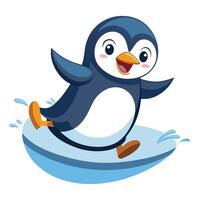 Cute playful penguin slipping and sliding on ice with a bright and wide smile vector