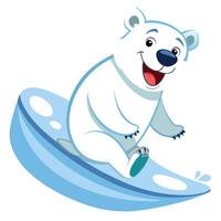 Cute playful polar bear gliding on ice with a wide happy smile on its face vector