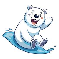 Cheerful playful polar bear having fun sliding on the ice with a wide toothy smile vector