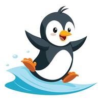 Joyful playful penguin sliding down an icy slope with a wide happy smile vector