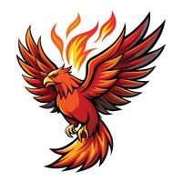 Intense powerful eagle with its plumage turning into blazing fire in graphic vector