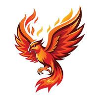 Majestic powerful eagle with its wings transforming into fiery flames in vector