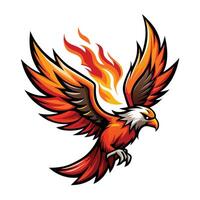 Strong powerful eagle with feathers igniting into fierce flames in illustration vector