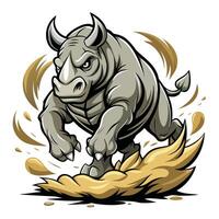 Formidable powerful rhino advancing with dust and dirt being kicked up in its wake vector