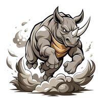 Intense powerful rhino rushing forward with dust flying around its massive body vector