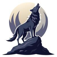 Strong powerful wolf howling at the moon in a mysterious and atmospheric graphic vector