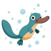 Silly quirky platypus diving with bubbles and an inquisitive look in art vector