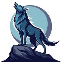 Intense powerful wolf howling to the moon under a magical night sky in design vector