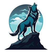 Mystical powerful wolf howling at the full moon in a serene pose in vector