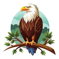Majestic regal bald eagle with a sharp piercing gaze sitting on a tree trunk vector
