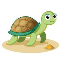 Leisurely turtle moving slowly on the beach with a tiny shell art vector