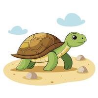 Gentle turtle moving at a slow pace on the beach art illustration vector