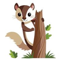 Sneaky ferret peeking from behind a tree with a playful look vector
