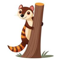 Wily ferret peeking out from behind a tree with a sly gaze art vector
