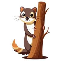 Mischievous ferret looking from behind a tree illustration playful vector