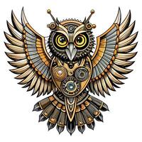 Automaton owl with gears and intricate clockwork illustration vector