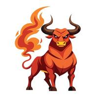Intense strong bull standing solid with smoke rising from its snout in graphic vector