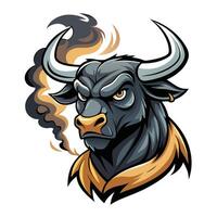 Formidable strong bull standing resolute with smoke puffing from its muzzle in illustration vector