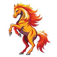 Powerful strong stallion rising with a flaming mane and tail in a design vector