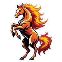 Intense strong stallion leaping with a mane and tail of fire in graphic vector